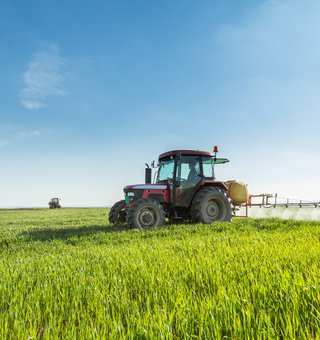 A tractor on a farm