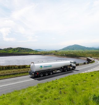 A ClearShift truck driving across a road